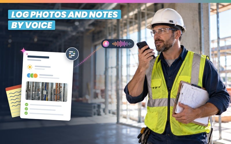 Construction manager uses ai construction software to log site photos and notes by voice