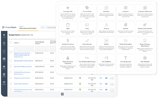 Customize cost related forms in ProjectTeam.com