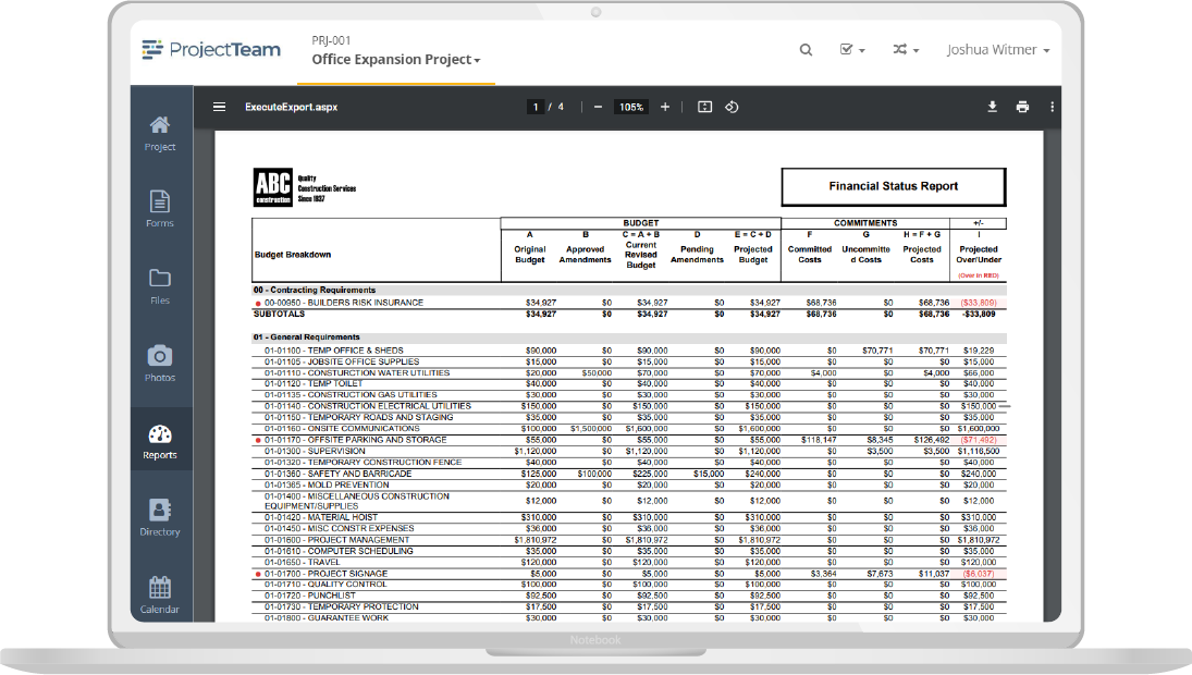 Budget report in ProjectTeam.com