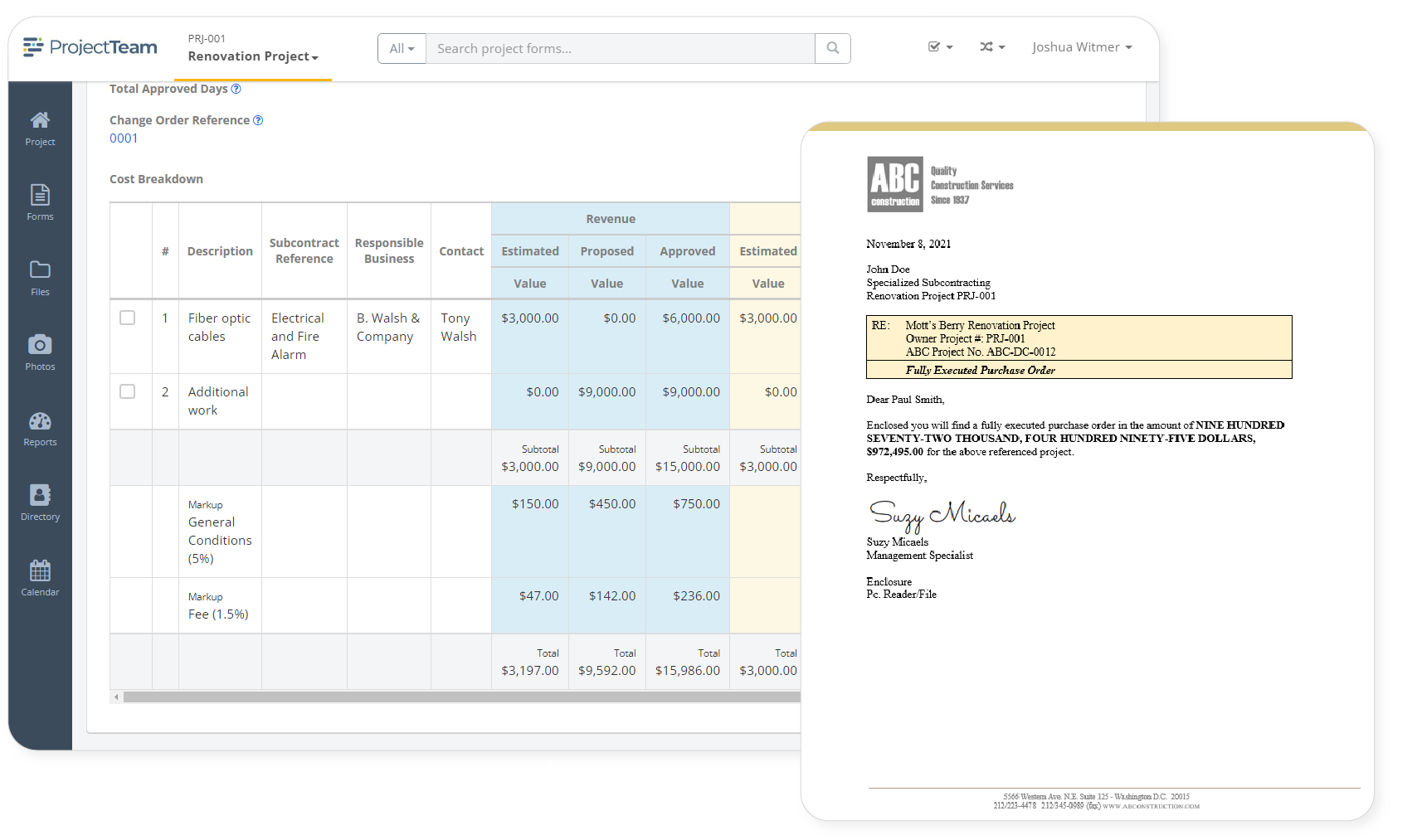 Manage project financials in ProjectTeam.com